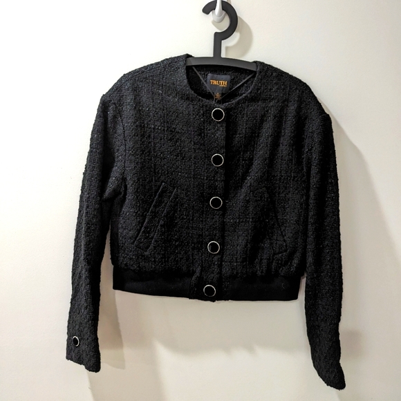 Truth By Republic Jackets & Blazers - Truth By Republic Black Tweed Bomber Jacket NWT